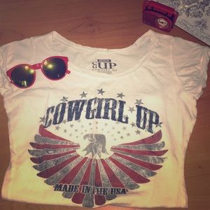 Cowgirl up white tee